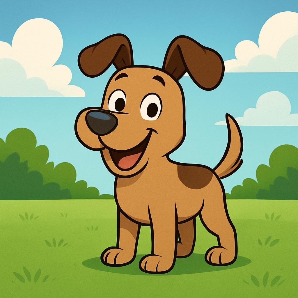 happy cartoon dog standing on a clean lawn after pet waste removal