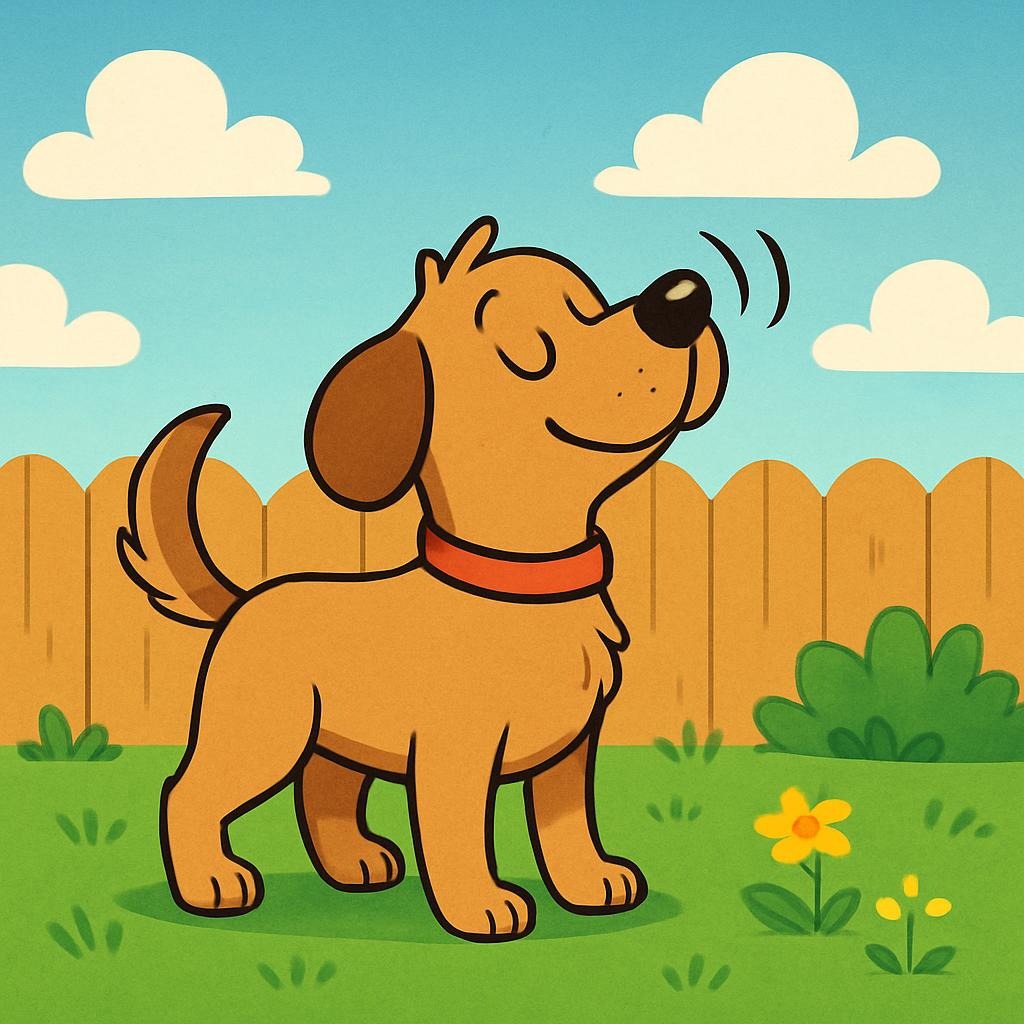 cartoon dog enjoys the fresh air after pet waste removal